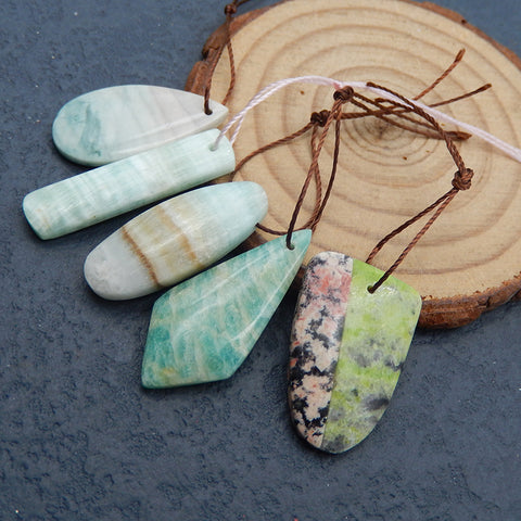 5 PCS Natural Wave Jasper, Intarsia Of Snow Flake And Obsidian Pendant Beads 30x7x4mm, 27x11x6m, 12.4g