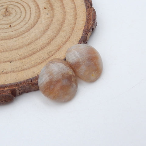 Natural Bamboo Agate Cabochons Paired 13x12x3mm, 2.1g