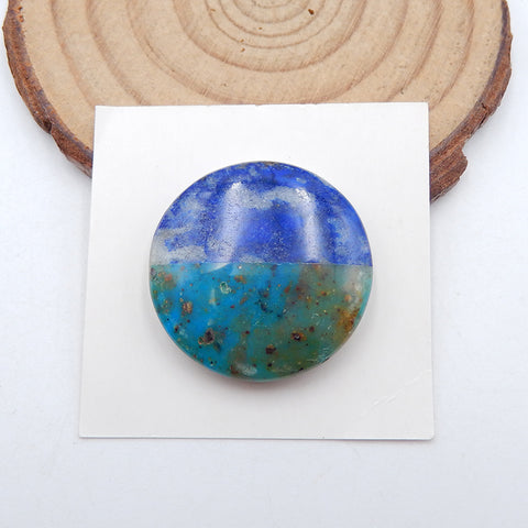 Lapis Lazuli Naturel, Cabochon Chrysocolle Collé, 25x6mm, 6.6g