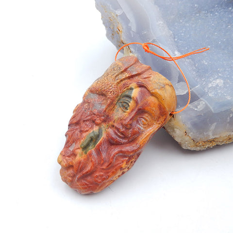 Magnifique pendentif, pendentif de déesse en pierre précieuse de jaspe de ruisseau rouge sculpté, Sexy Lady, collection de sculptures, 60x35x13mm, 42.5g