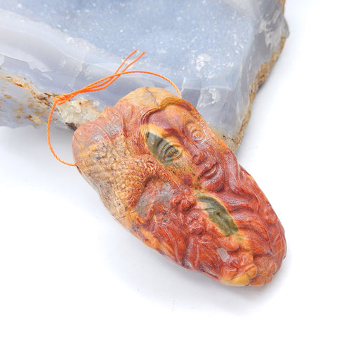 Magnifique pendentif, pendentif de déesse en pierre précieuse de jaspe de ruisseau rouge sculpté, Sexy Lady, collection de sculptures, 60x35x13mm, 42.5g