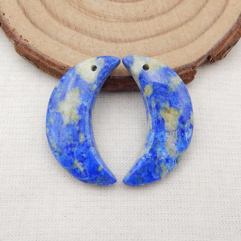 Natural Lapis Lazuli Carved moon Earring Beads 27x10x4mm, 5.5g