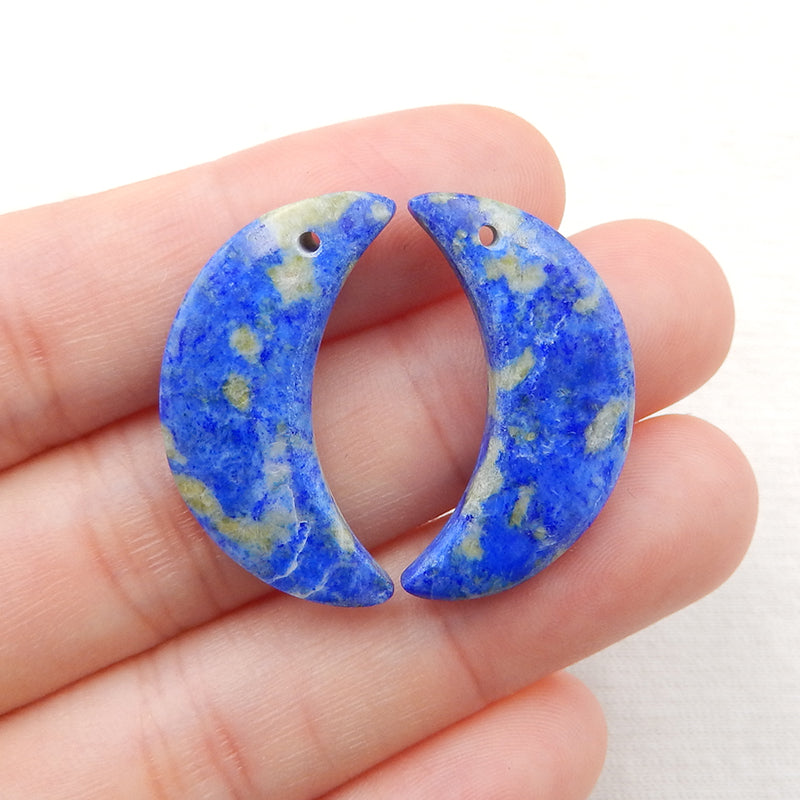 Natural Lapis Lazuli Carved moon Earring Beads 27x10x4mm, 5.5g