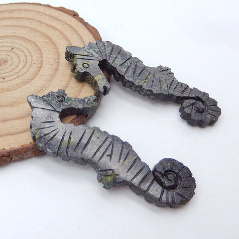 Natural African Blood Stone Carved Seahorse Paired 49x22x4mm, 10.1g