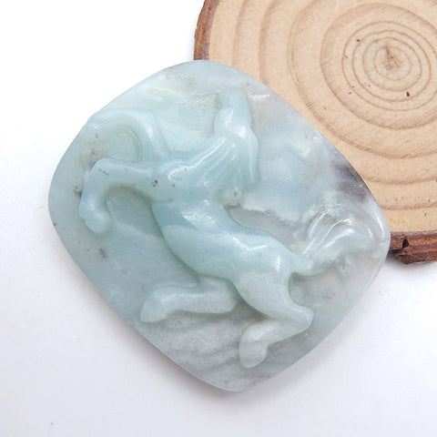 Perle pendentif tête de cheval sculptée à la main en amazonite, 46x39x10mm, 28.4g