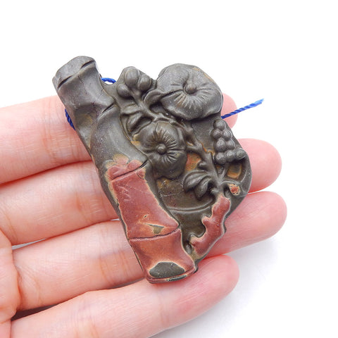 Perle pendentif sculpture fleur de jaspe Red Creek, 54 x 33 x 8 mm, 25,2 g