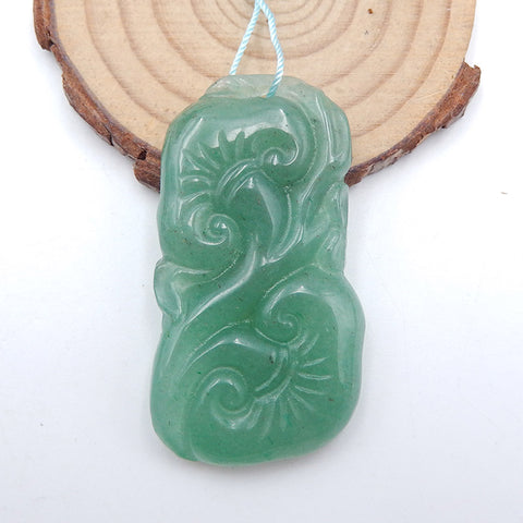 Perle pendentif percée en aventurine verte naturelle sculptée à la main, 49 x 27 x 7 mm, 17,5 g