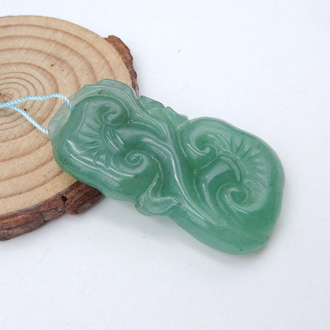 Perle pendentif percée en aventurine verte naturelle sculptée à la main, 49 x 27 x 7 mm, 17,5 g
