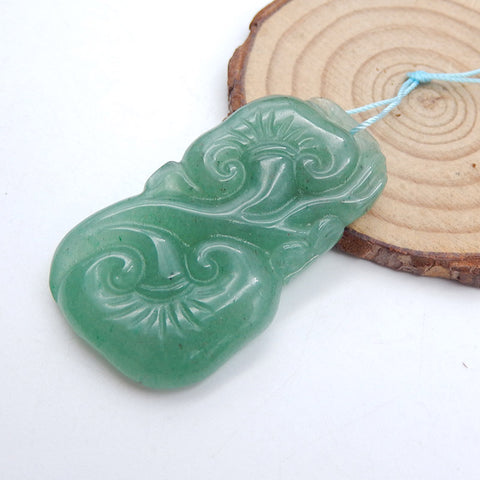 Perle pendentif percée en aventurine verte naturelle sculptée à la main, 49 x 27 x 7 mm, 17,5 g