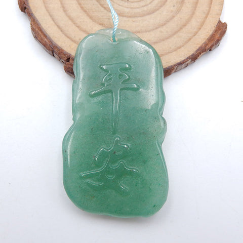 Perle pendentif percée en aventurine verte naturelle sculptée à la main, 49 x 27 x 7 mm, 17,5 g