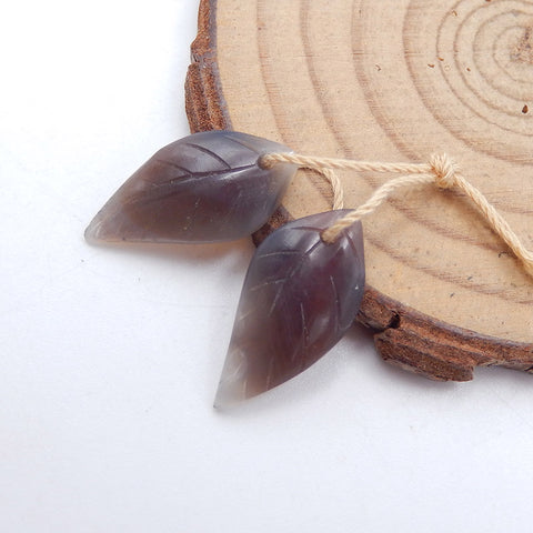 手工雕刻玛瑙叶耳环一对,21x10x3mm,2.1g