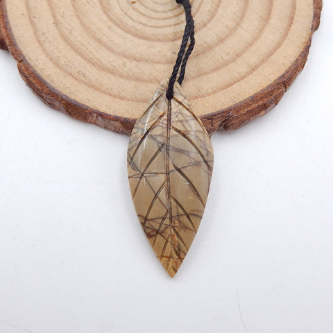 New Design Red Creek Jasper feuille sculptée Pendentif Perle, 35x15x4mm, 3.1g