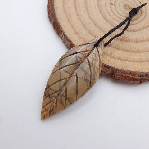 New Design Red Creek Jasper feuille sculptée Pendentif Perle, 35x15x4mm, 3.1g