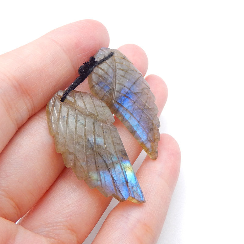 Natural Labradorite Carved wings Earring Beads 36x15x4mm, 8g