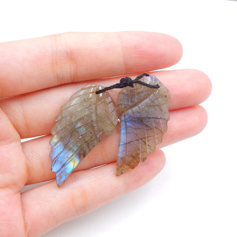 Natural Labradorite Carved wings Earring Beads 36x15x4mm, 8g
