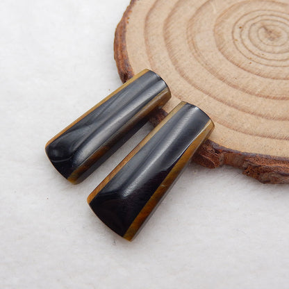 Intarsia of Obsidian and Tiger-Eye Earring Beads 25x10x5mm, 4.5g