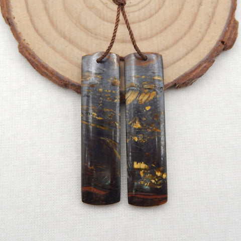 Vends 2 paires de boucles d'oreilles en fer Tiger'eye Gemstone, 40x10x3mm, 9g