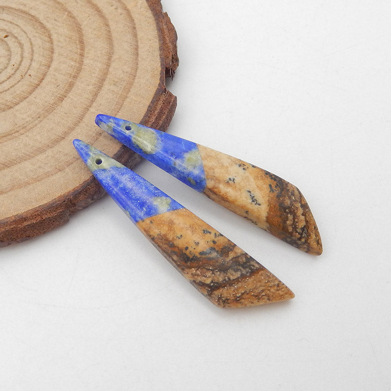 Intarsia of Lapis Lazuli and Picture Jasper Earring Beads 40x8x4mm, 4.5g