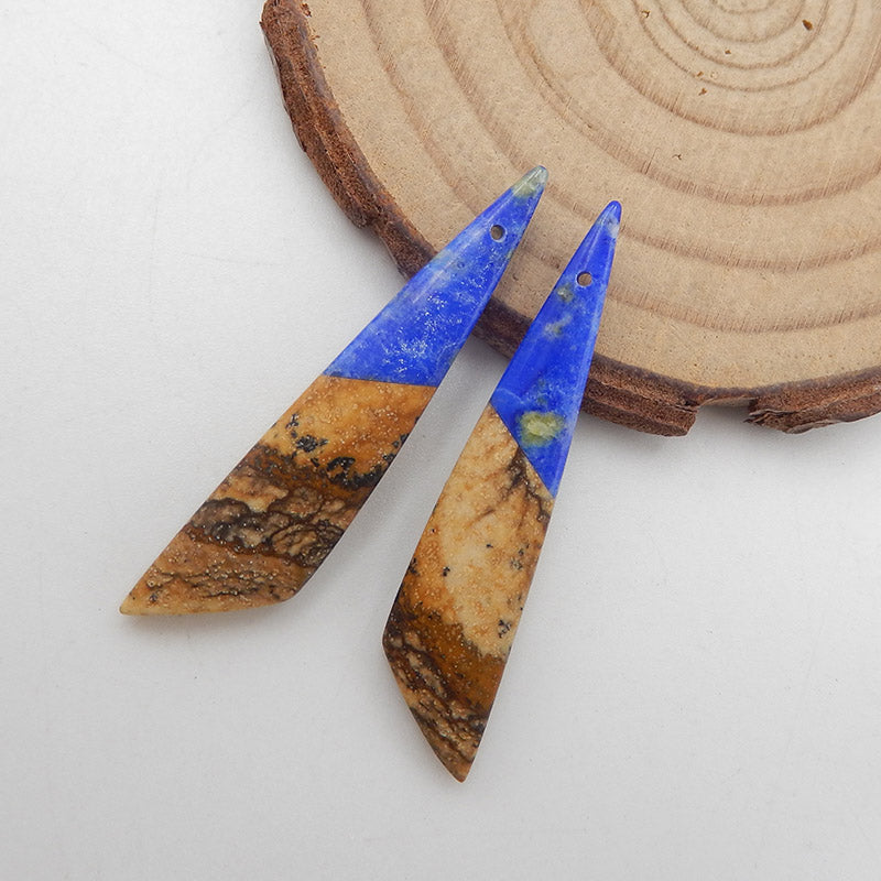Intarsia of Lapis Lazuli and Picture Jasper Earring Beads 40x8x4mm, 4.5g
