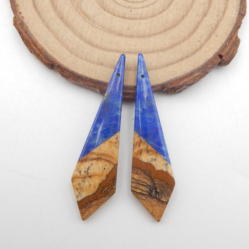 Intarsia of Lapis Lazuli and Picture Jasper Earring Beads 42x11x4mm, 5.1g