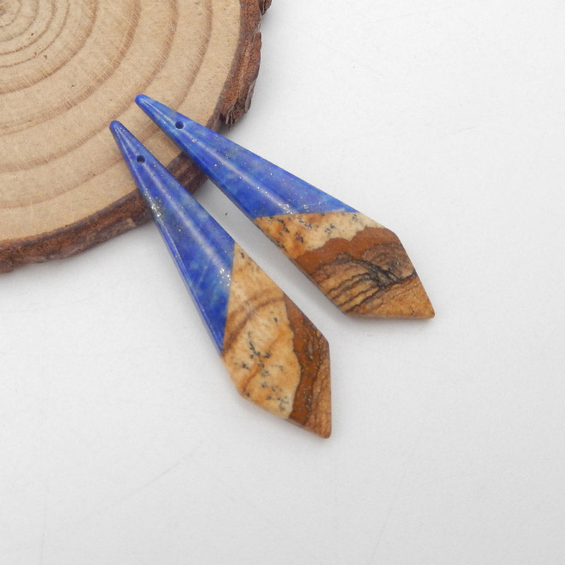 Intarsia of Lapis Lazuli and Picture Jasper Earring Beads 42x11x4mm, 5.1g