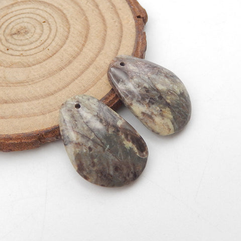 Paire de boucles d'oreilles percées en jaspe champignon naturel 24 x 16 x 4 mm, 5,5 g