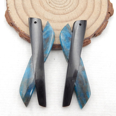 Labradorite naturelle, paire de boucles d'oreilles collées en cristal d'apatite bleue, 49 x 15 x 4 mm, 10,5 g