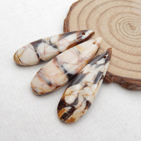 3 PCS Natural Peanut Wood Jasper Pendant Beads 38X12X4mm, 8.3g