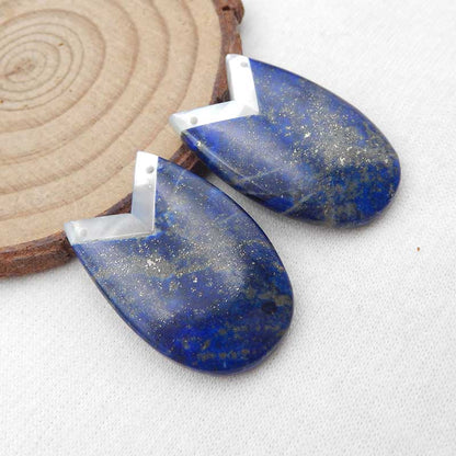 Intarsia of Lapis Lazuli and Shell Earring Beads 30x20x5mm, 11.8g