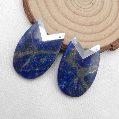 Intarsia of Lapis Lazuli and Shell Earring Beads 30x20x5mm, 11.8g