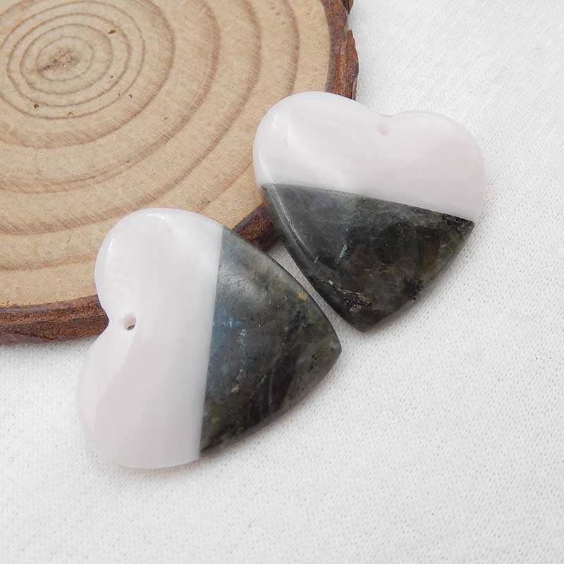 Intarsia of Pink Opal and Labradorite Earring Beads 25X25X5mm, 9.2g
