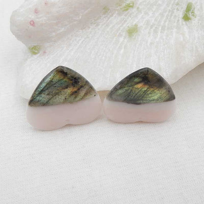 Intarsia of Pink Opal and Labradorite Earring Beads 25X25X5mm, 9.2g