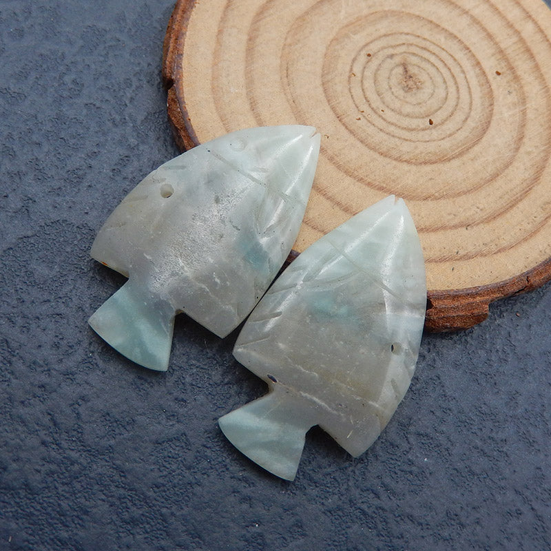 Natural Amazonite Carved fish Earring Beads 36x27x4mm, 8.7g