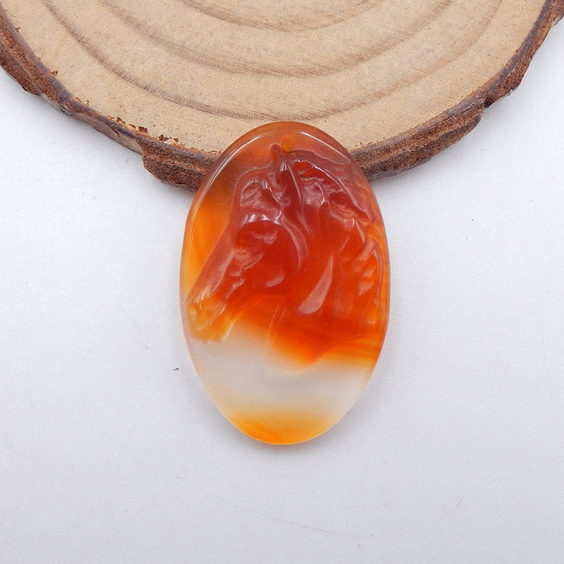 Natural Red Agate Carved horse head Pendant Bead 30x20x5mm, 14.5g