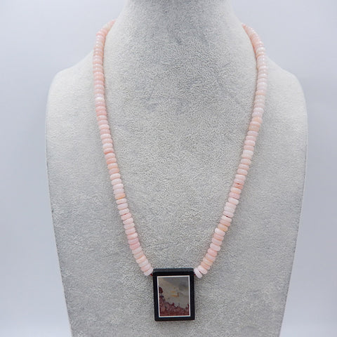 Natural Multi-Color Picasso Jasper,Obsidian,Howlite Glued Pendant Gemstone Necklaces, Pink Opal Gemstone Necklaces