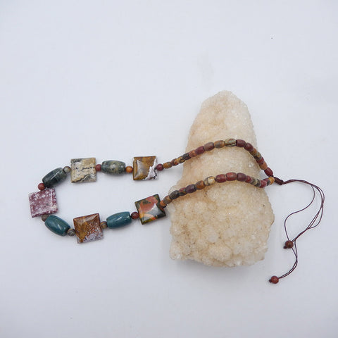 Jewelry Necklace Composed Of Ocean Jasper And Multi-Color Picasso Jasper, Adjustable Necklace, 1 Strand, 18-26 Inch, 58g