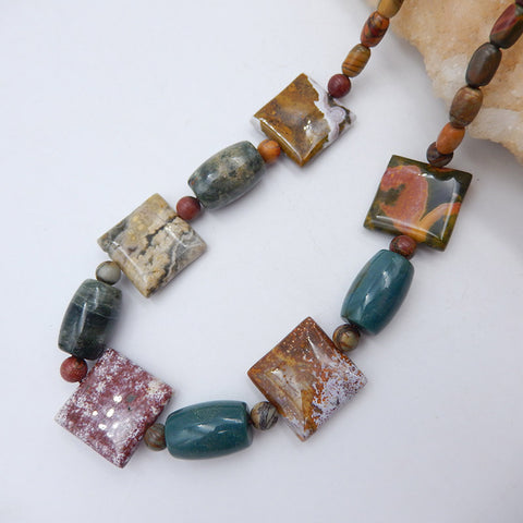 Jewelry Necklace Composed Of Ocean Jasper And Multi-Color Picasso Jasper, Adjustable Necklace, 1 Strand, 18-26 Inch, 58g