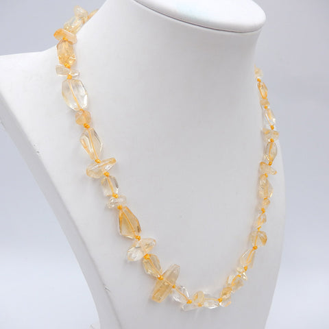 Beautiful Yellow Quartz Gemstone Loose Irregular Beads Necklace For Lover, 925 Silver Buckle, 16 Inch, 26.4g