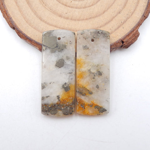 天然 Drusy 白色石英与黄铁矿侯爵夫人耳环一对,用于制作耳环的石头,33x13x3mm,8.3g
