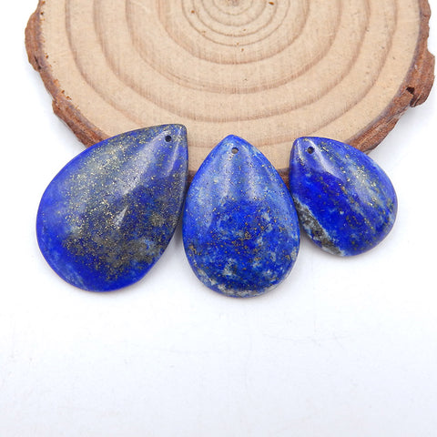 3 PCS Natural Lapis Lazuli Pendant Beads 29x20x3mm, 20x15x4mm, 7.6g