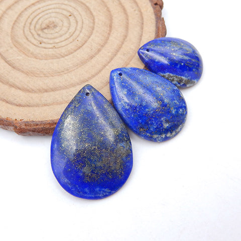 3 PCS Natural Lapis Lazuli Pendant Beads 29x20x3mm, 20x15x4mm, 7.6g