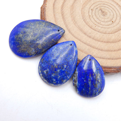 3 PCS Natural Lapis Lazuli Pendant Beads 29x20x3mm, 20x15x4mm, 7.6g