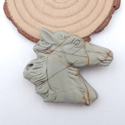 Pendentif tête de cheval en jaspe Picasso sculpté à la main, 43x40x9mm, 25.7g