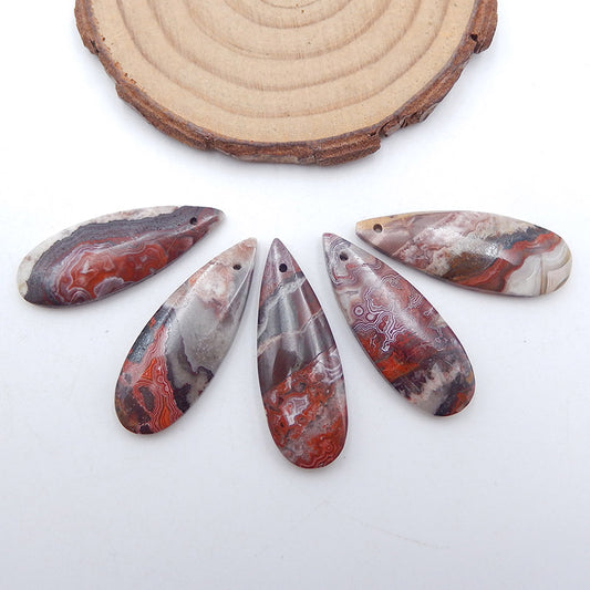 5 pcs Natural Crazy Lace Agate, Chohua Jasper and Amethyst Pendant Beads 34x12x4mm, 14.1g