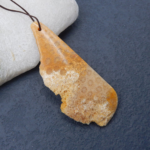 Natural Indonesian Fossil Coral Pendant Bead 74X31X7mm, 23.2g