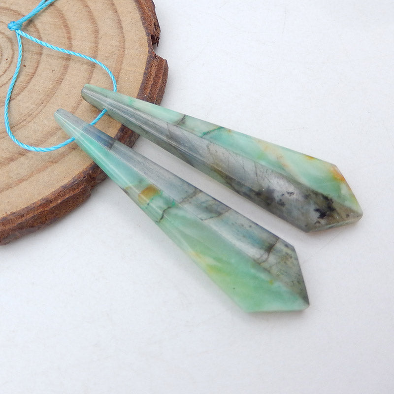 Intarsia of Chrysocolla and Labradorite Earring Beads 46x11x4mm, 6.2g