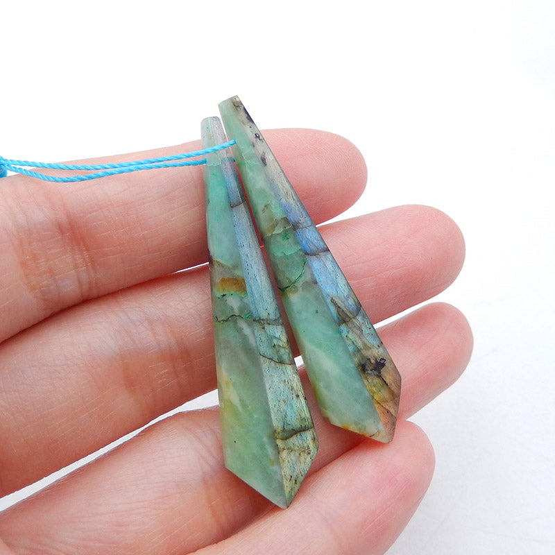 Intarsia of Chrysocolla and Labradorite Earring Beads 46x11x4mm, 6.2g