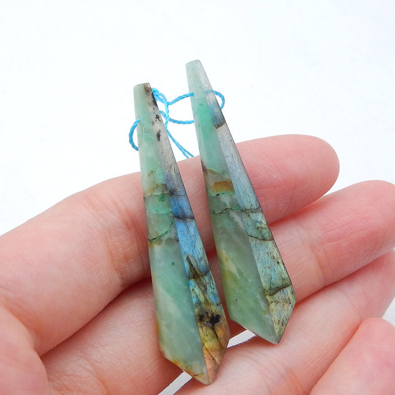 Intarsia of Chrysocolla and Labradorite Earring Beads 46x11x4mm, 6.2g