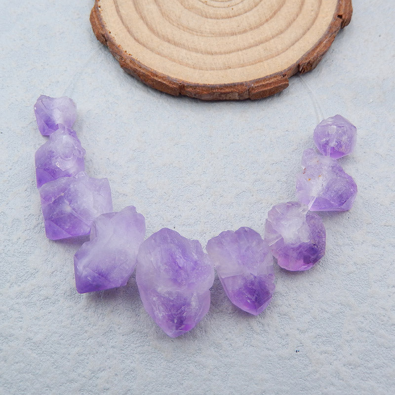 9 pcs Natural Amethyst Pendant Beads 23X15X3mm, 10X10X10mm, 21.2g