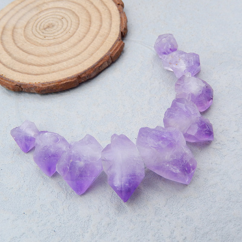 9 pcs Natural Amethyst Pendant Beads 23X15X3mm, 10X10X10mm, 21.2g